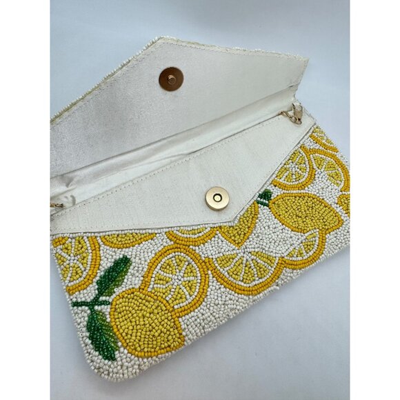 On 34th hand beaded envelope evening clutch - Yellow lemons - Picture 5 of 11